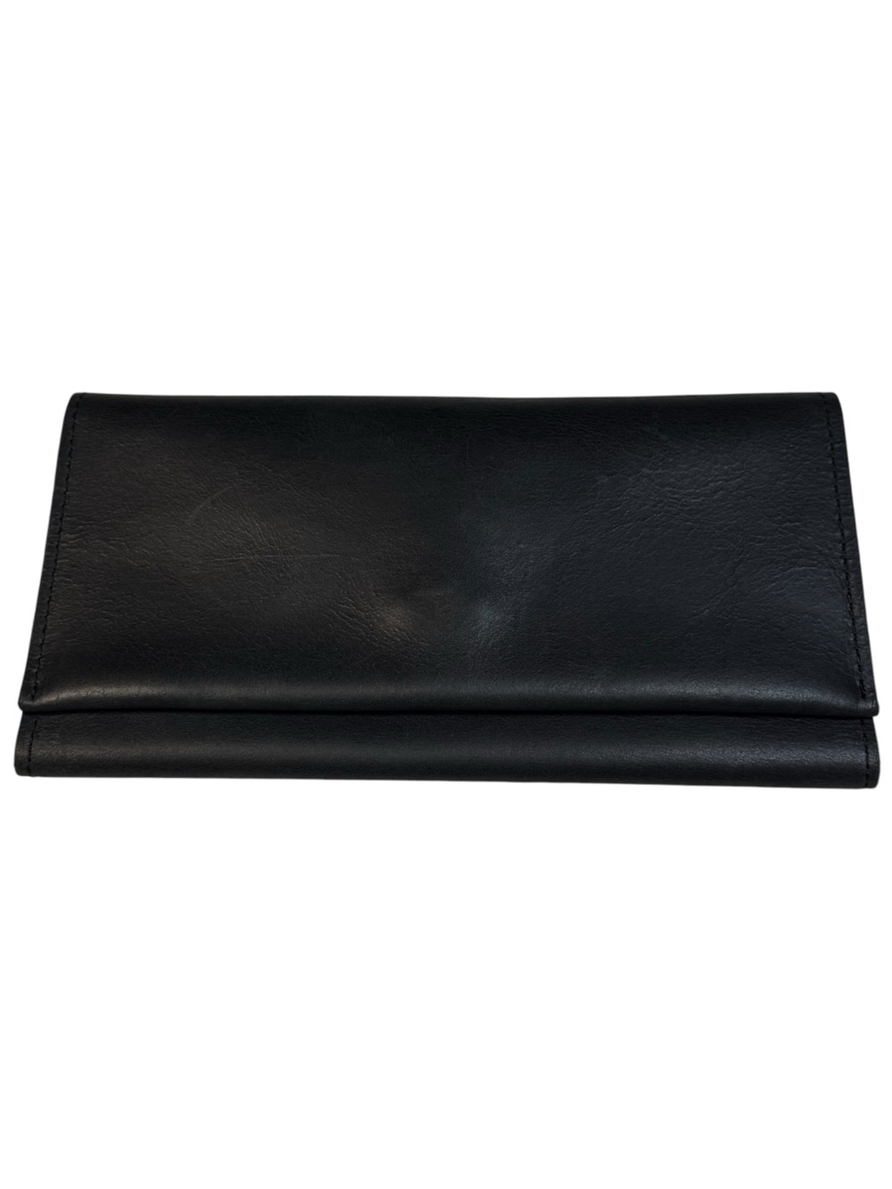 Able Debre Soft Black All Leather Trifold Long Wallet Handmade 8.5"